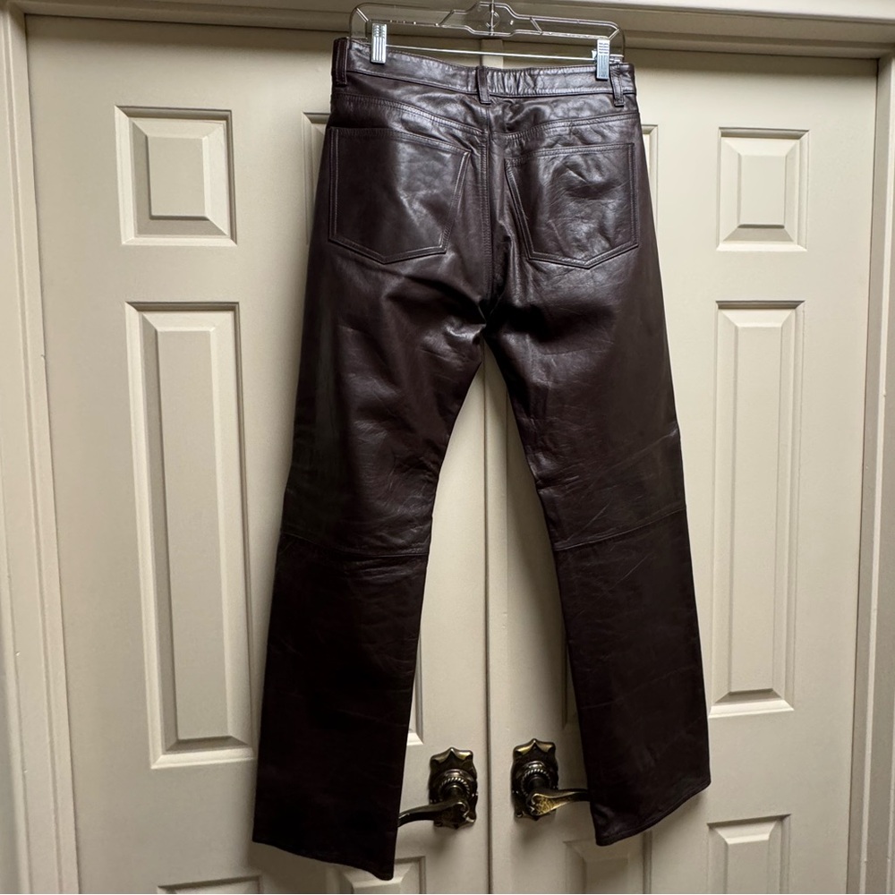 RARE GENUINE Y2K GAP Brown Leather Luxury Weight Fully Lined Jean Cut Pants - Picture 3 of 13